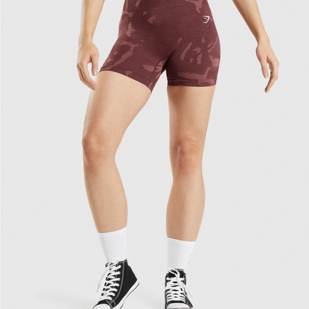 Gymshark Women's Maroon Patterned Bike Shorts